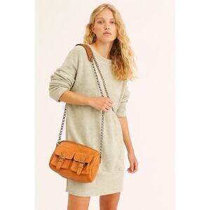 Free People Tan Leather Crossbody Bag with Chain Strap